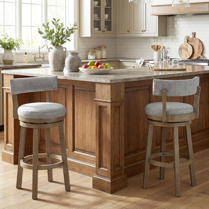 Swivel Bar Stools Set of 2 Linen Fabric Upholstered Barstools with Back-31.5 Inches