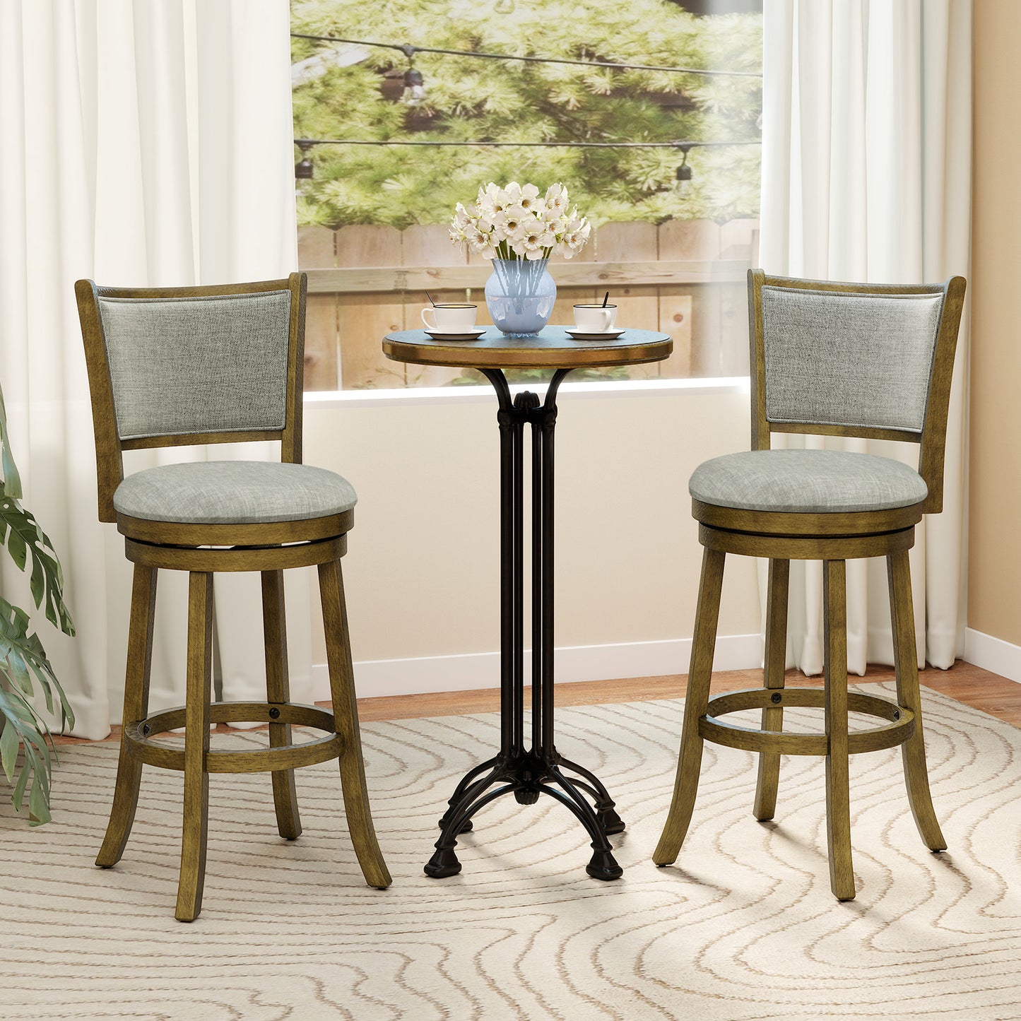 Swivel Bar Stools Set of 2 with Soft-padded Back and Seat-L