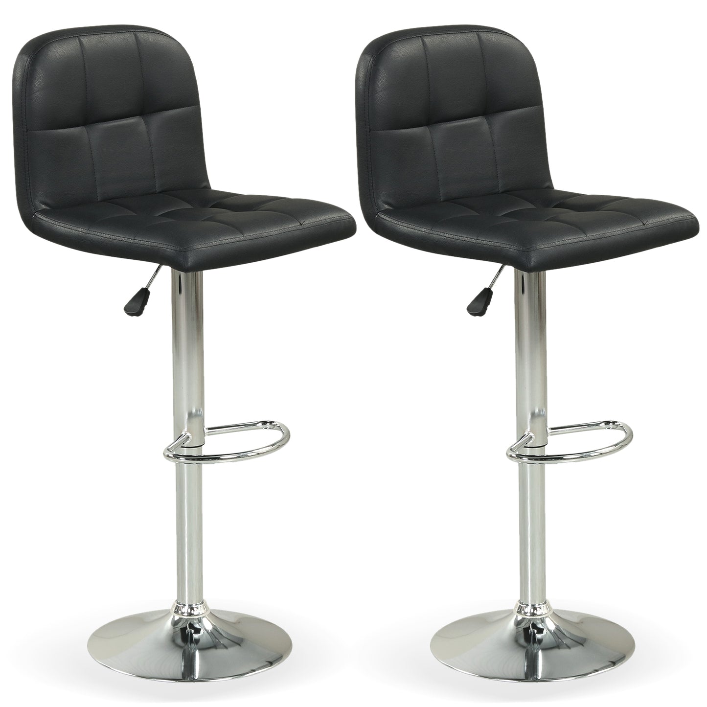Swivel Bar Stools Set of 2 with Footrests and Metal Base-Black