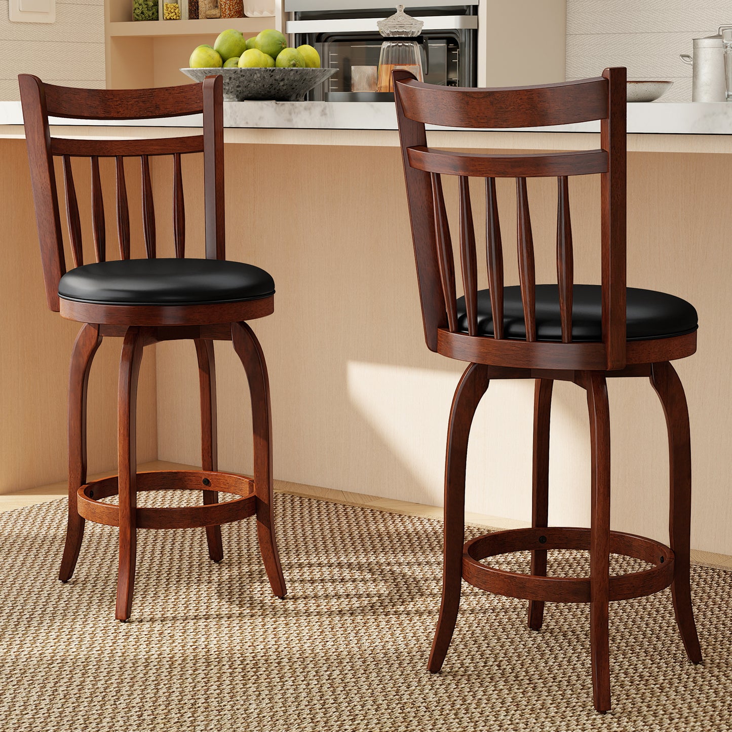Swivel Bar Stools Set of 2 Counter Height Faux Leather Upholstered Barstools-29 Inhces