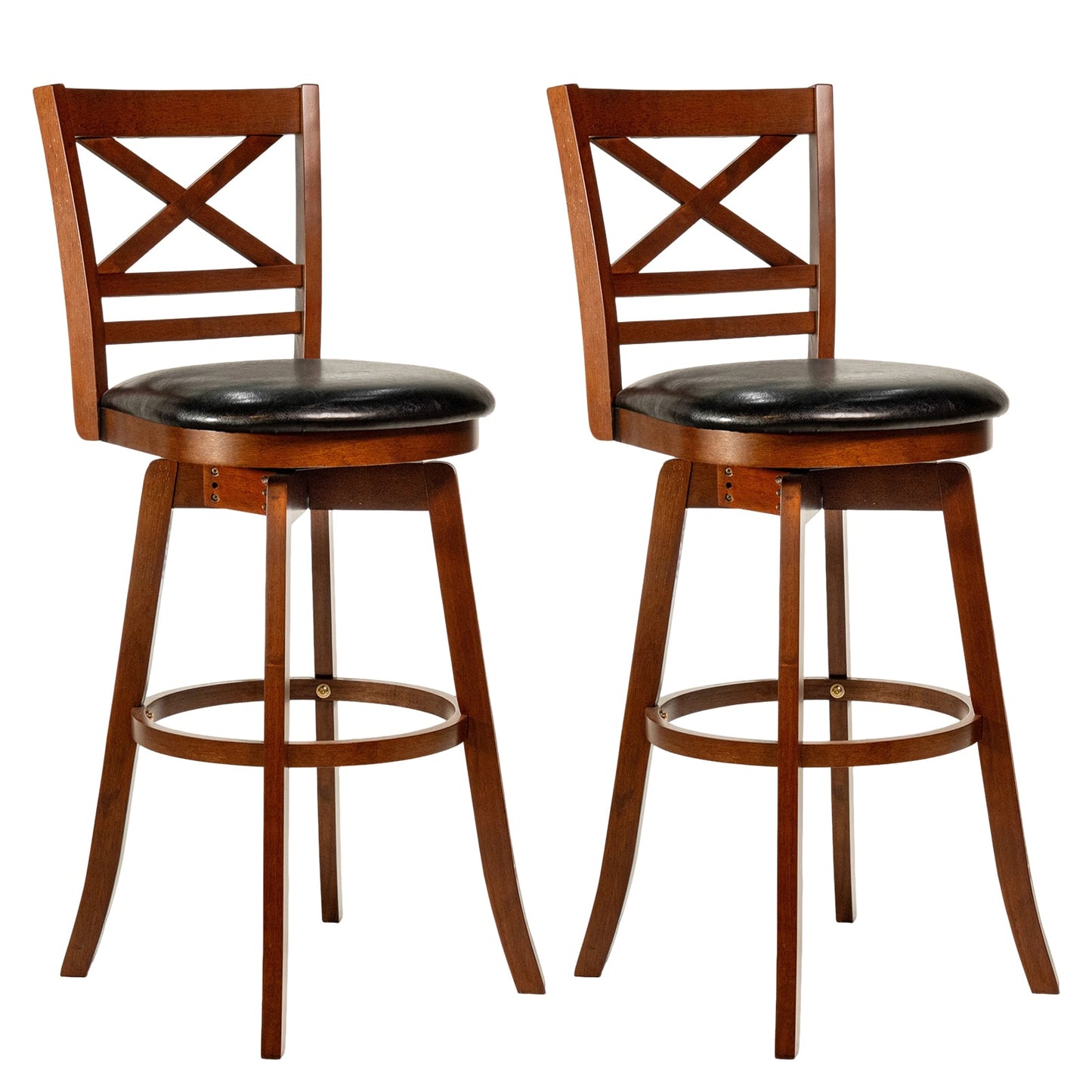 Swivel Barstools Set of 2 with Backrest and Footrest-29 Inches