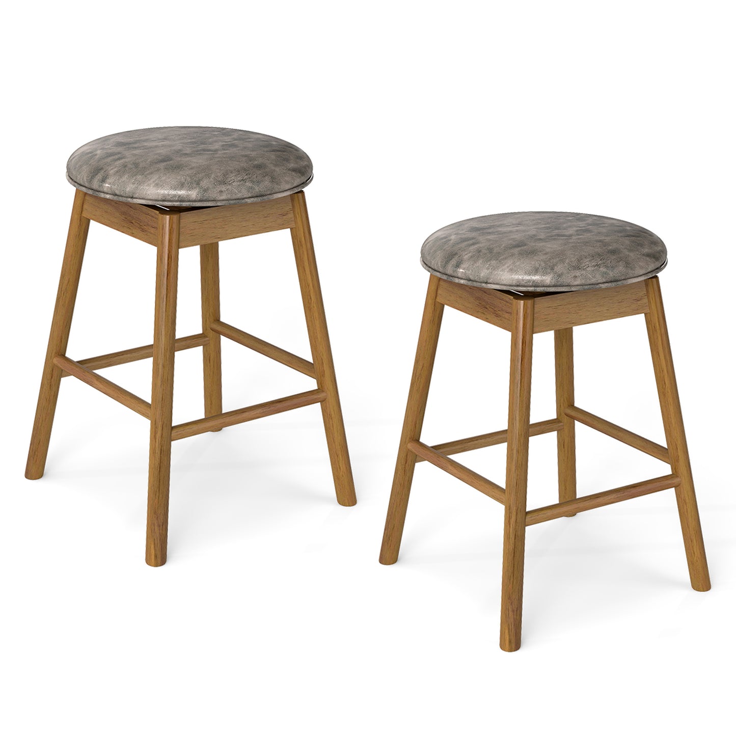 Swivel Counter Height Barstools with Solid Wood Legs and Footrests-Set of 2