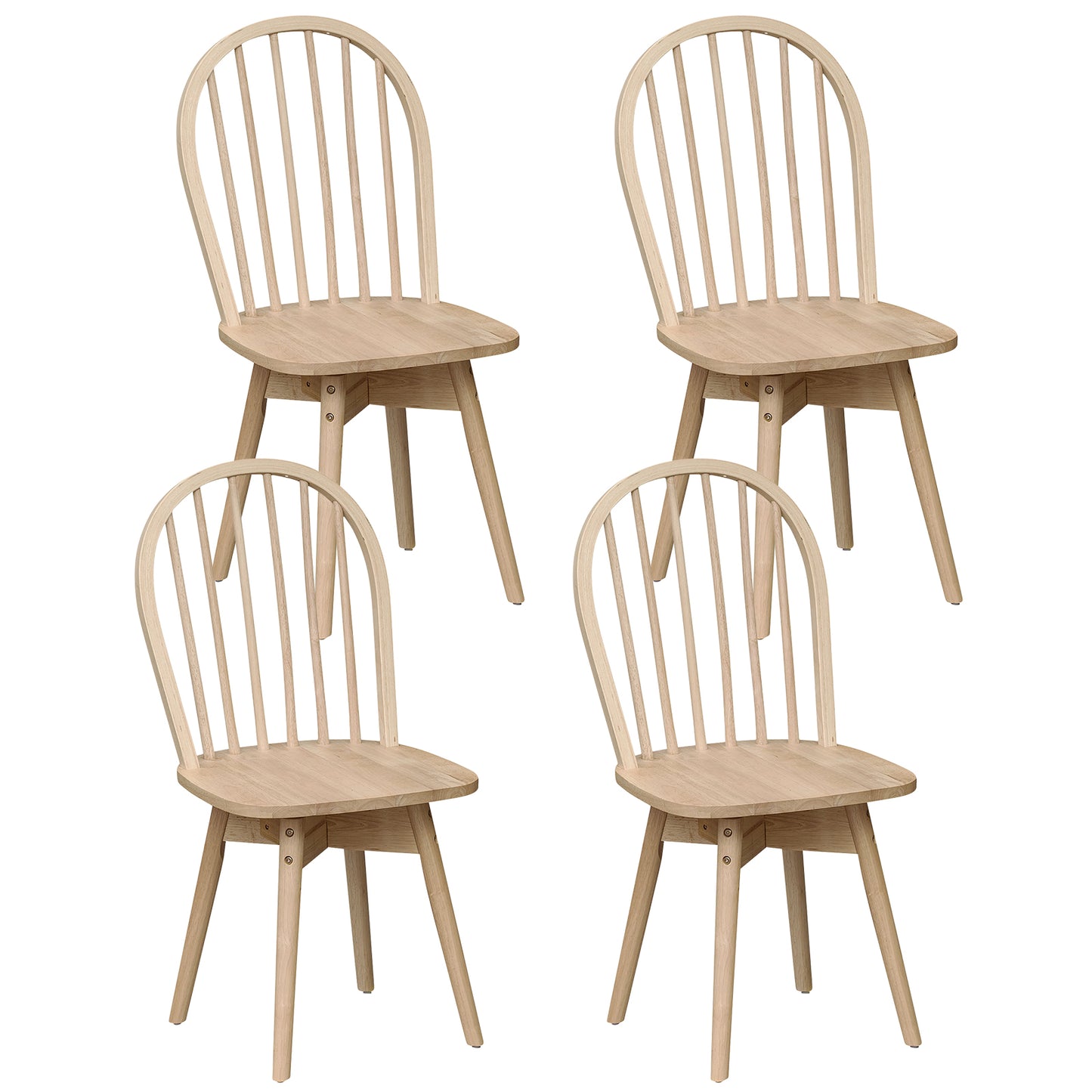 Swivel Windsor Dining Chairs Set of 4 with Solid Rubber Wood Frame-Natural