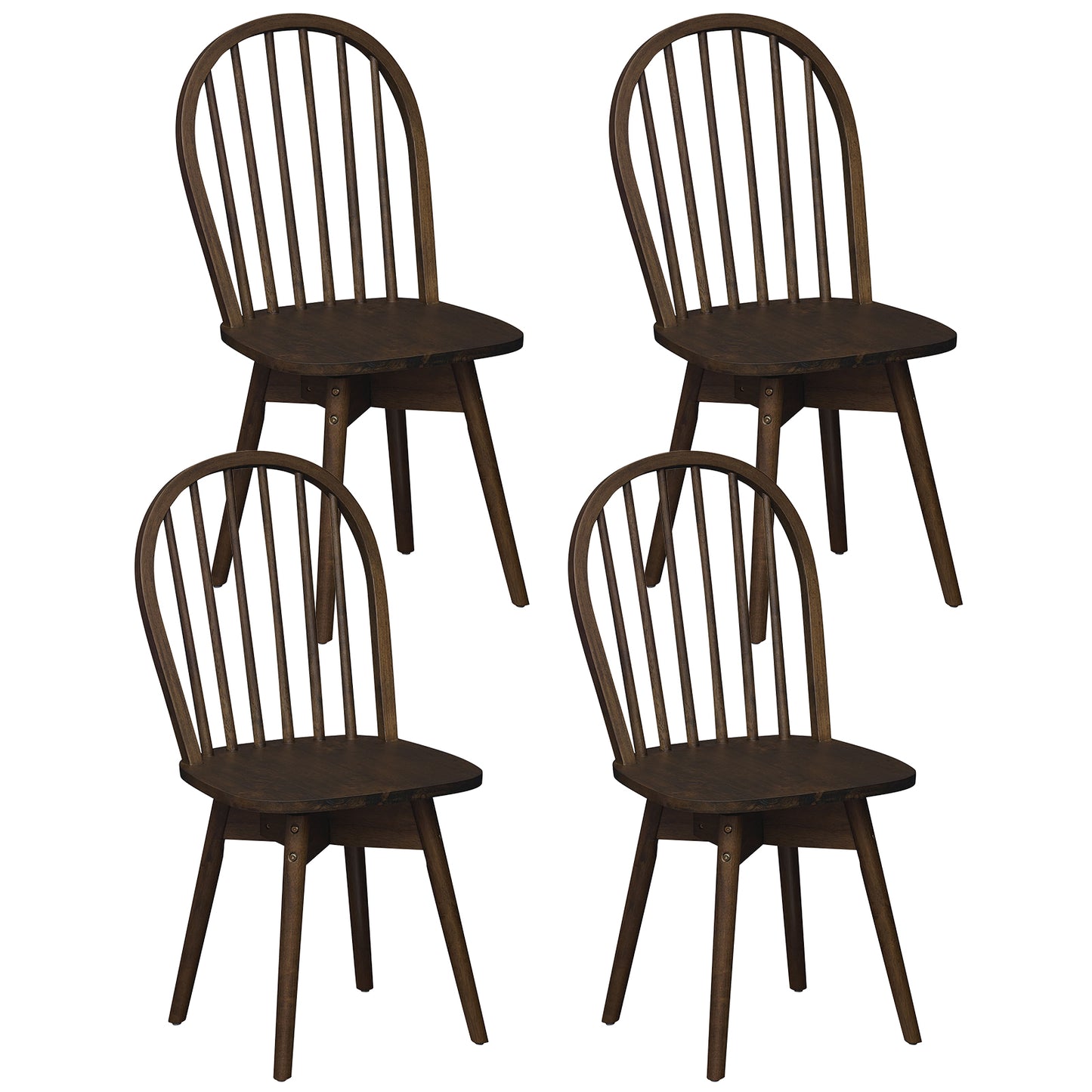 Swivel Windsor Dining Chairs Set of 4 with Solid Rubber Wood Frame-Natural