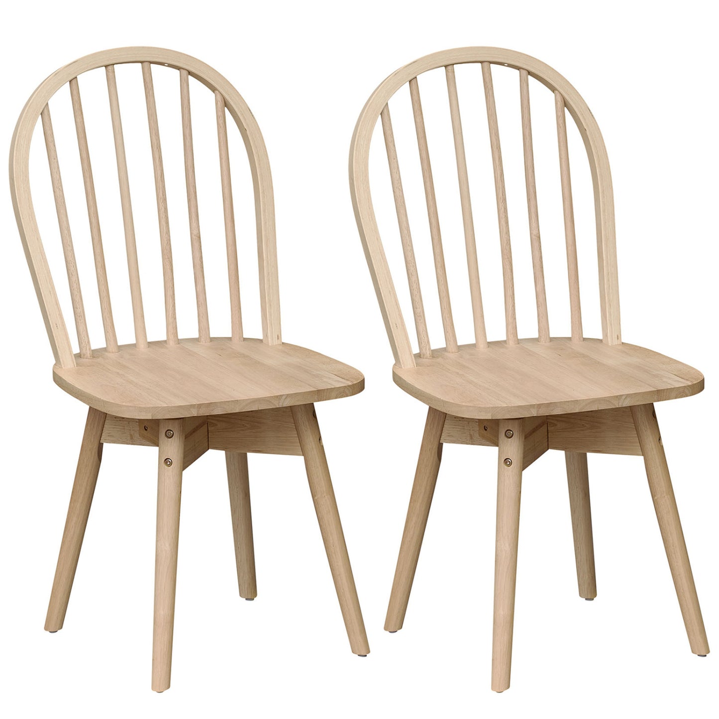 Swivel Windsor Dining Chairs Set of 2 with Solid Rubber Wood Frame-Natural