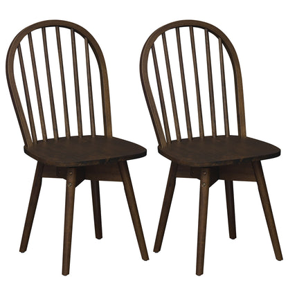 Swivel Windsor Dining Chairs Set of 2 with Solid Rubber Wood Frame-Natural