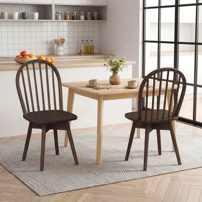Swivel Windsor Dining Chairs Set of 2 with Solid Rubber Wood Frame-Natural