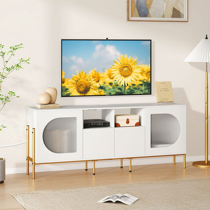 TV Stand for 70 Inch TV with Power Outlets Drawers and Open Shelves-White