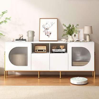 TV Stand for 70 Inch TV with Power Outlets Drawers and Open Shelves-White