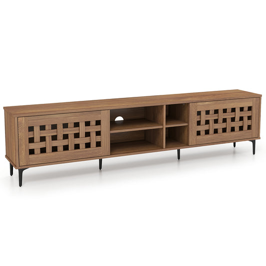TV Stand for TVs up to 80" with 2 Doors and Storage Cabinets-Walnut