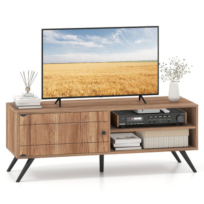 TV Stand for TVs up to 55 Inch Mid Century Modern Entertainment Center with Storage Cabinet-Oak
