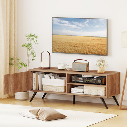 TV Stand for TVs up to 55 Inch Mid Century Modern Entertainment Center with Storage Cabinet-Oak
