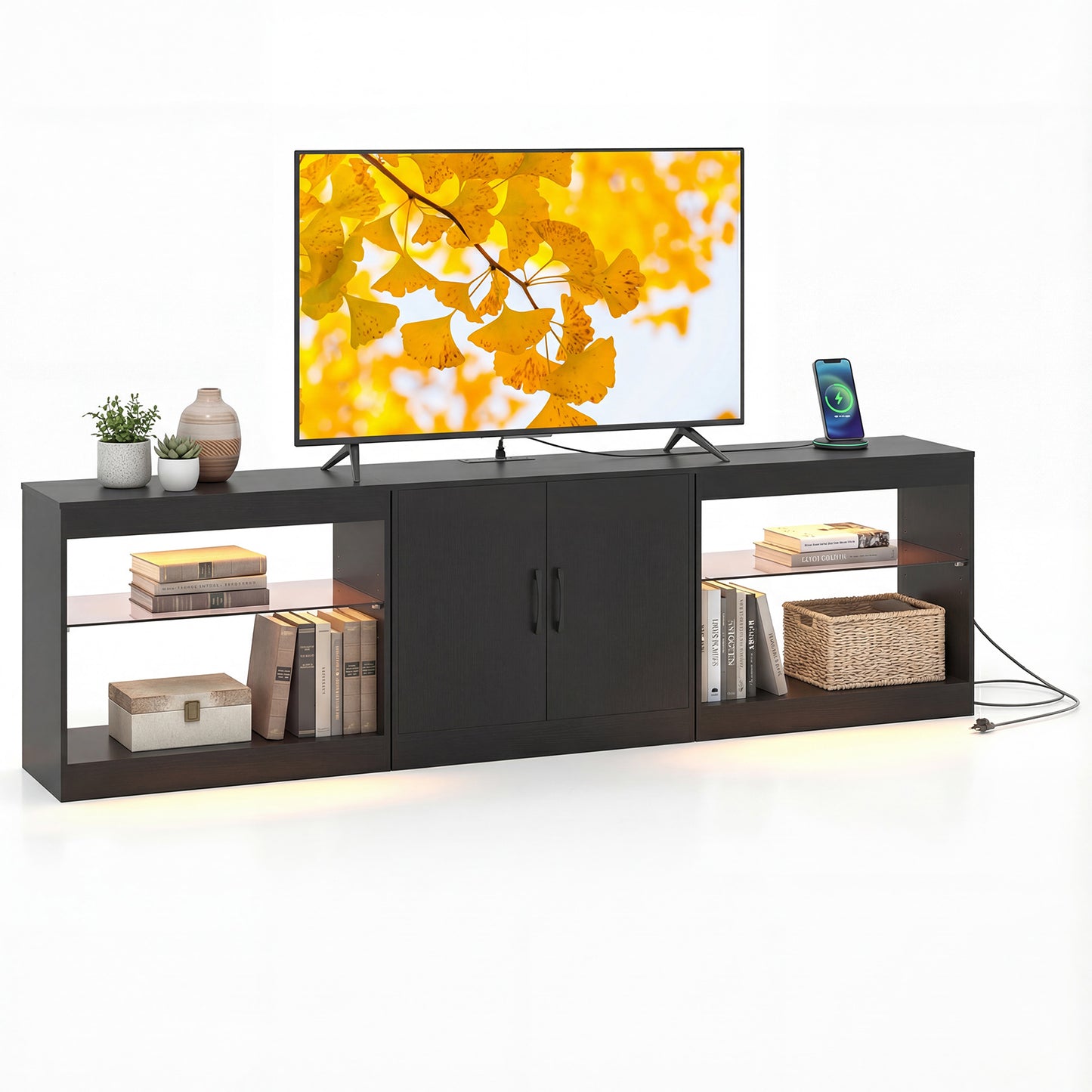 TV Stand for TVs up to 85 Inches LED Entertainment Center with Power Outlets-Black