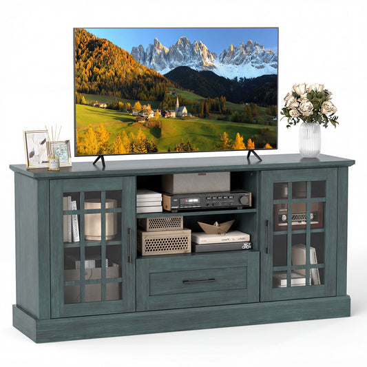 TV Stand for TVs up to 70  with Glass Doors Cubbies and Drawer-Green
