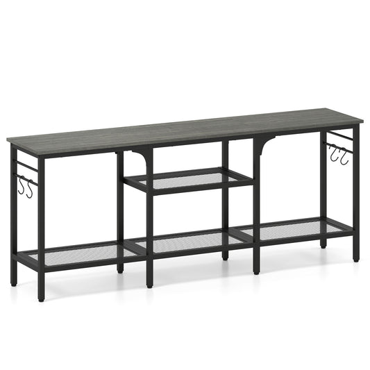 TV Stand for TVs up to 65 Inch with 3-Tier Open Shelves and 4 Hooks-Oak & Black