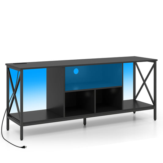 TV Stand with LED Lights for 65 Inch TV Entertainment Center with Power Outlets-Black