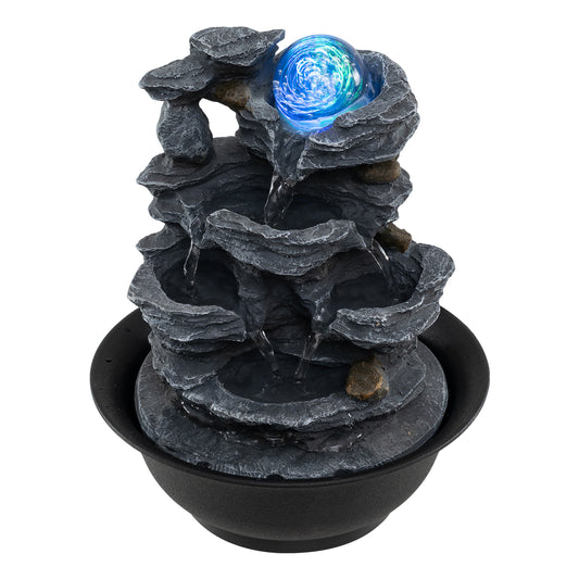Tabletop Water Fountain with Rolling Crystal Ball and Color-Changing LED Light-B
