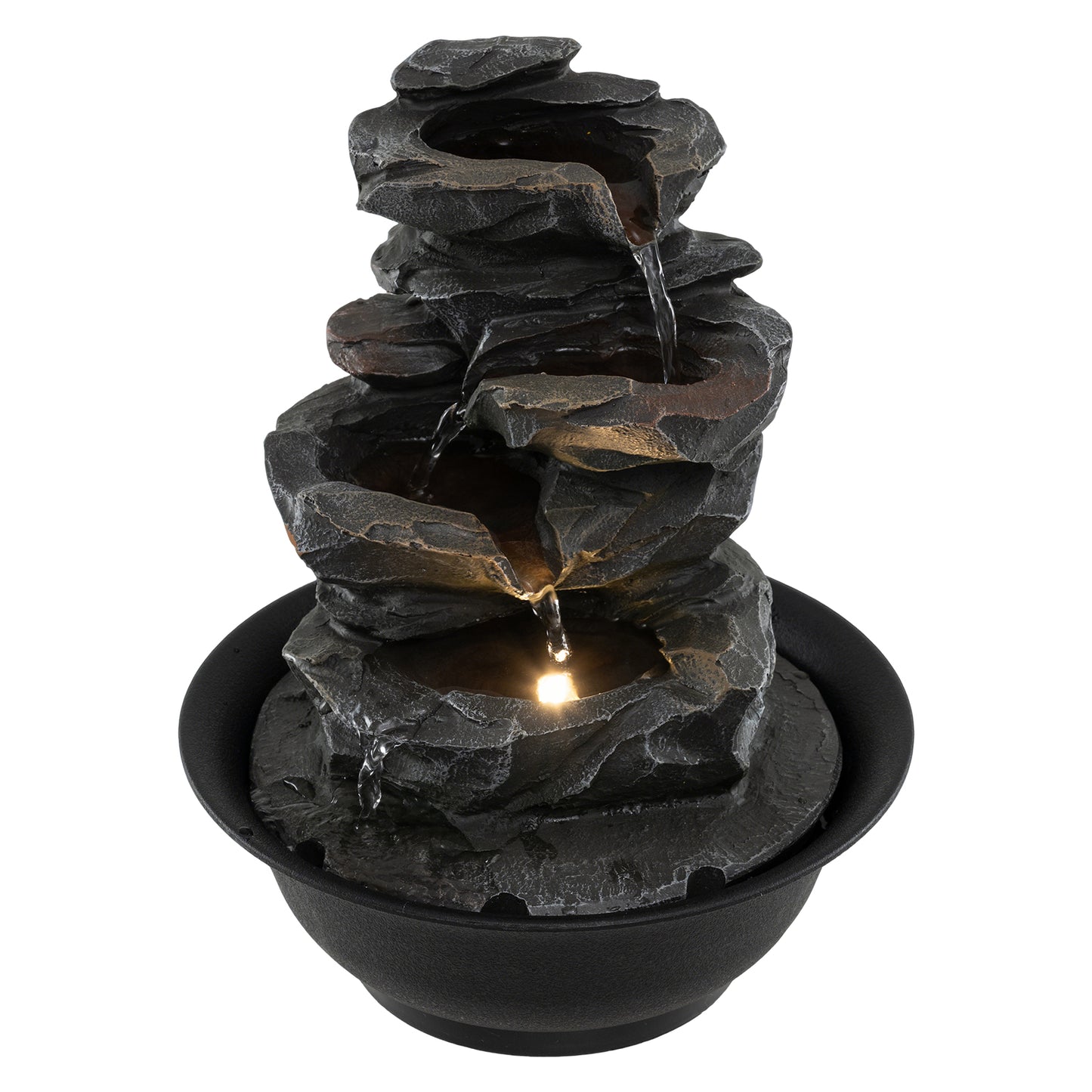Tabletop Water Fountain with LED Light Indoor Desktop Cascading Water Feature