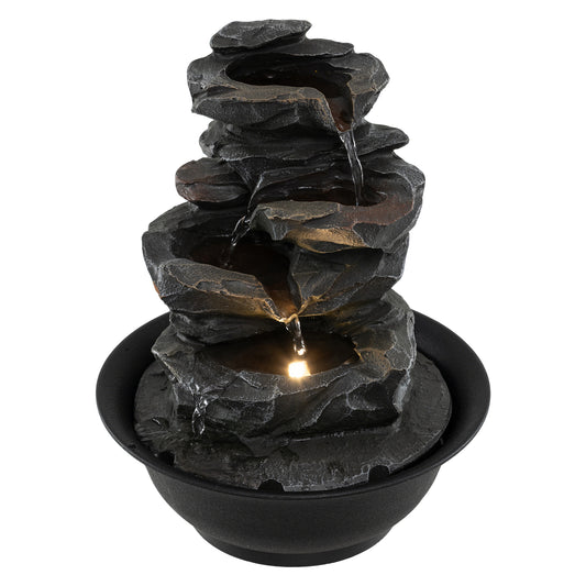 Tabletop Water Fountain with LED Light Indoor Desktop Cascading Water Feature