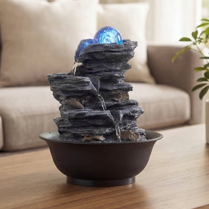 Tabletop Water Fountain with Rolling Crystal Ball and Color-Changing LED Light-C