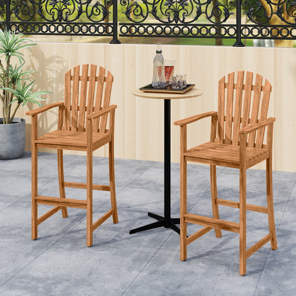 Tall Adirondack Chair with Armrests and Footrest for Deck-Natural