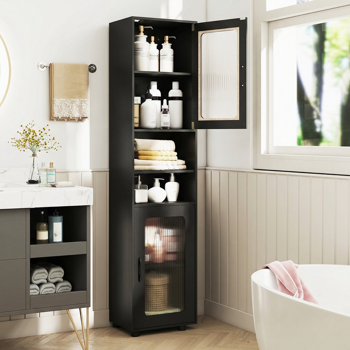 Tall Bathroom Storage Cabinet 67 Inches Freestanding Storage Organizer-Black