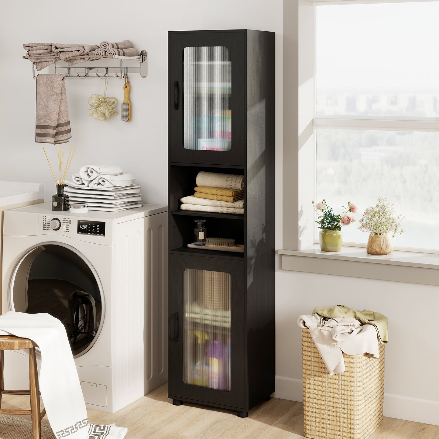 Tall Bathroom Storage Cabinet 67 Inches Freestanding Storage Organizer-Black