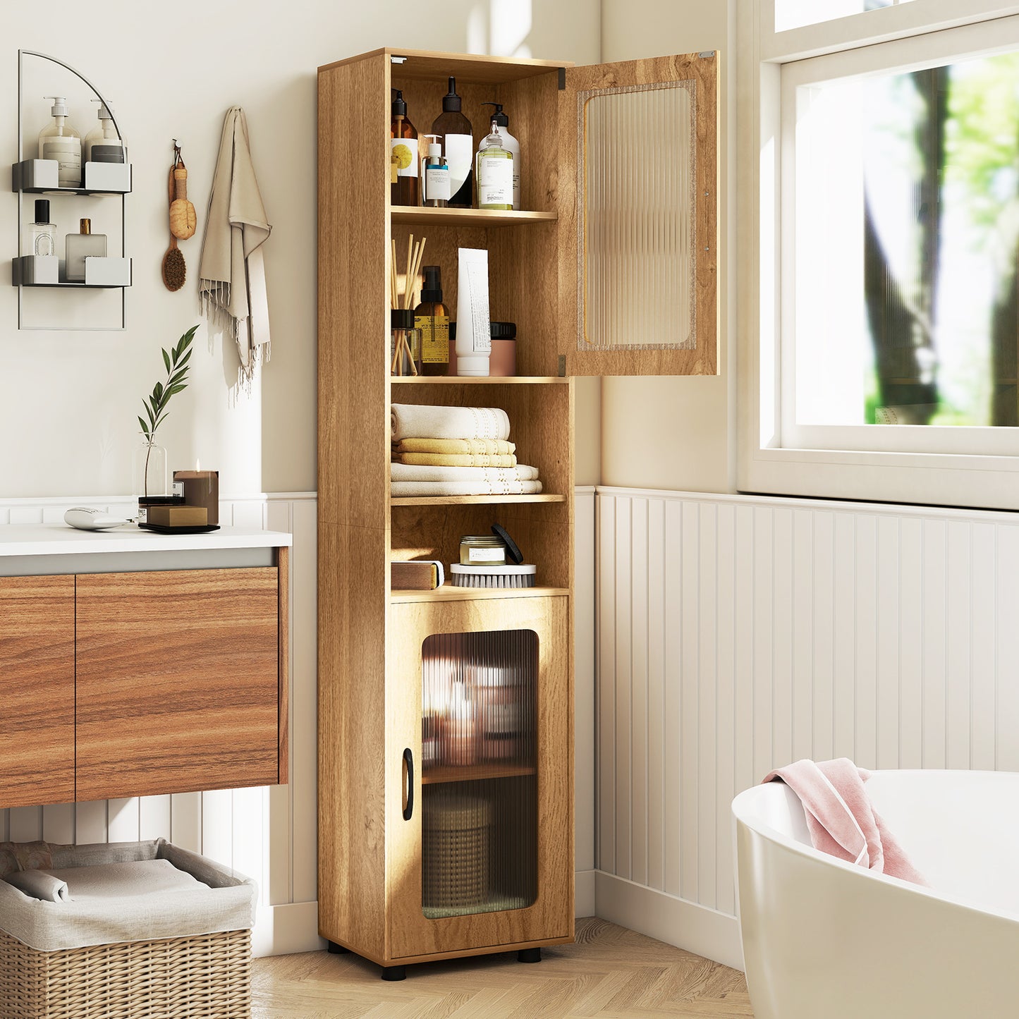 Tall Bathroom Storage Cabinet 67 Inches Freestanding Storage Organizer-Black