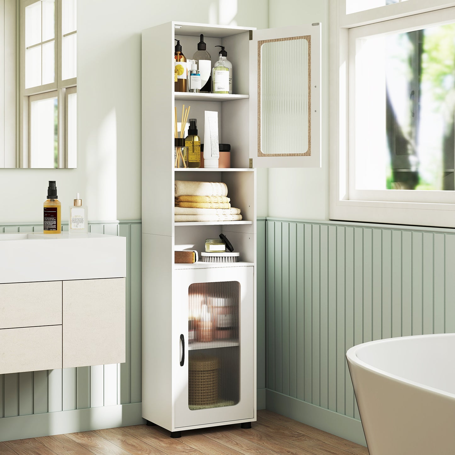 Tall Bathroom Storage Cabinet 67 Inches Freestanding Storage Organizer-Black