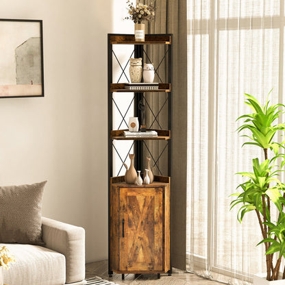 Tall Corner Storage Cabinet with 3-Tier Shelf and Enclosed Cabinet-Gray