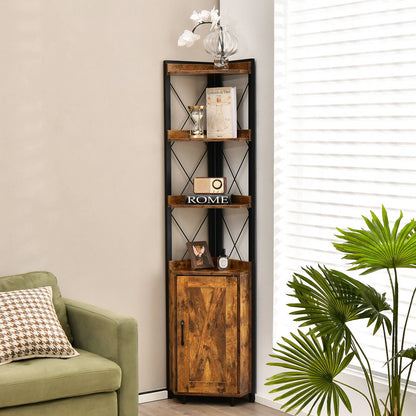 Tall Corner Storage Cabinet with 3-Tier Shelf and Enclosed Cabinet-Gray