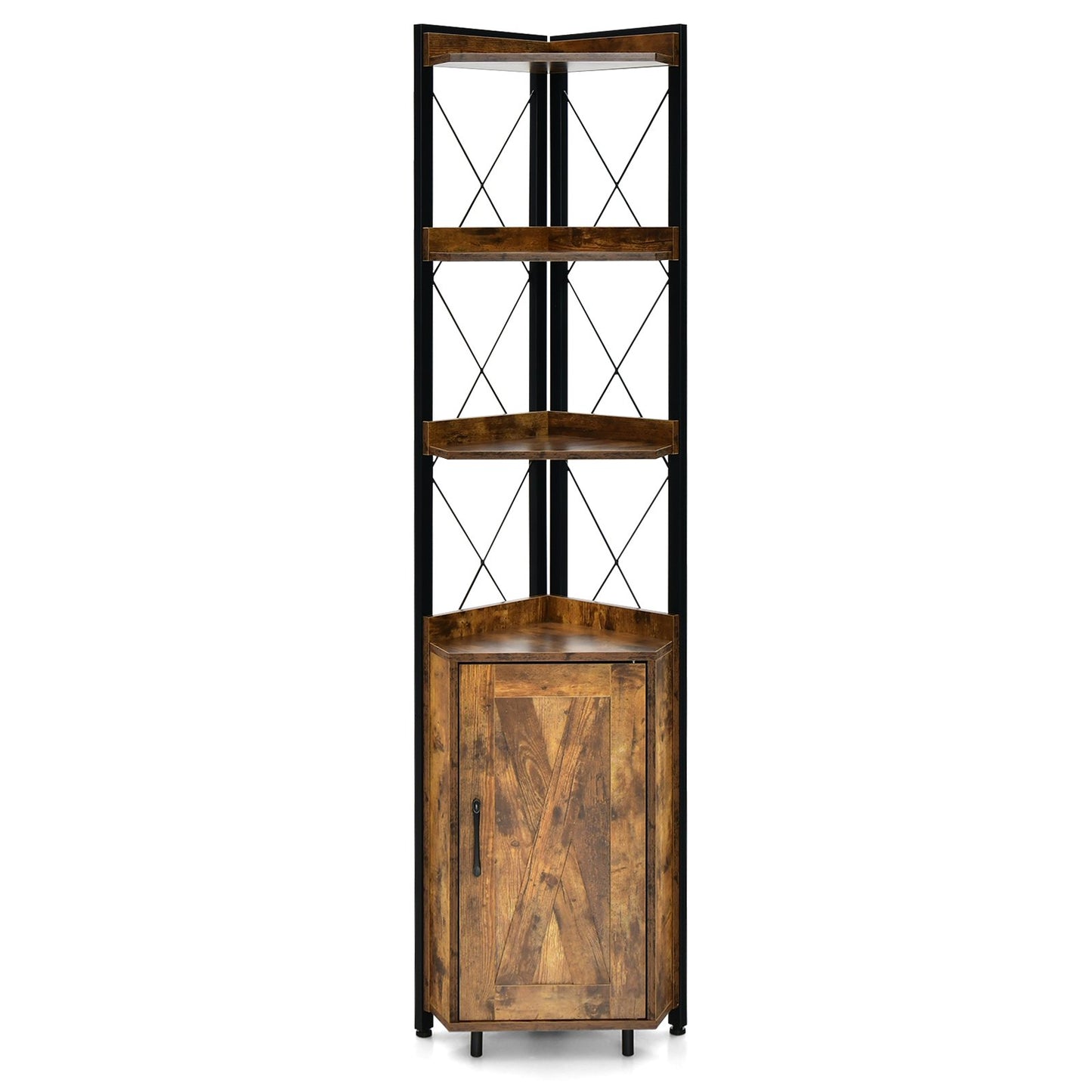 Tall Corner Storage Cabinet with 3-Tier Shelf and Enclosed Cabinet-Gray