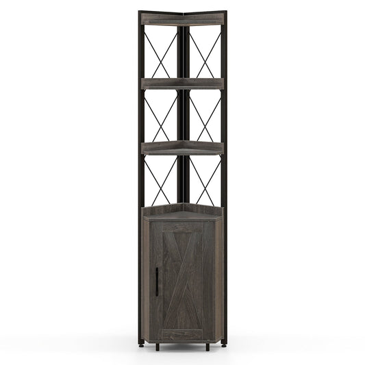 Tall Corner Storage Cabinet with 3-Tier Shelf and Enclosed Cabinet-Gray