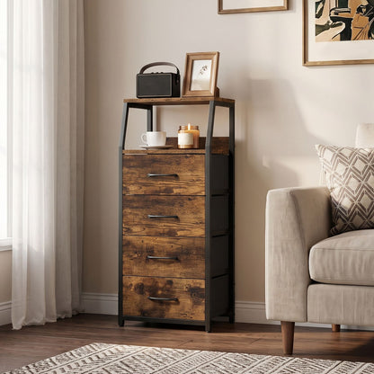 Tall Dresser with 4 Fabric Drawers and Metal Frame for Bedroom-Black