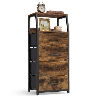 Tall Dresser with 4 Fabric Drawers and Metal Frame for Bedroom-Black
