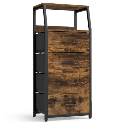 Tall Dresser with 4 Fabric Drawers and Metal Frame for Bedroom-Black