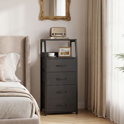Tall Dresser with 4 Fabric Drawers and Metal Frame for Bedroom-Black