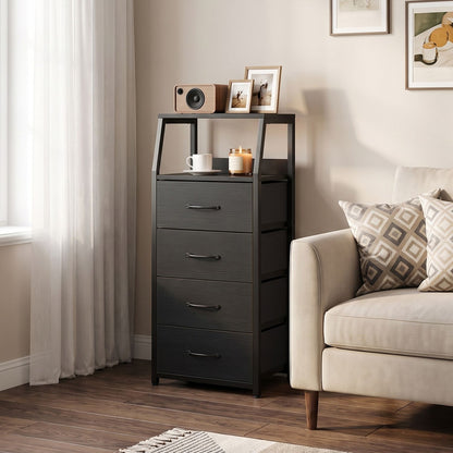 Tall Dresser with 4 Fabric Drawers and Metal Frame for Bedroom-Black