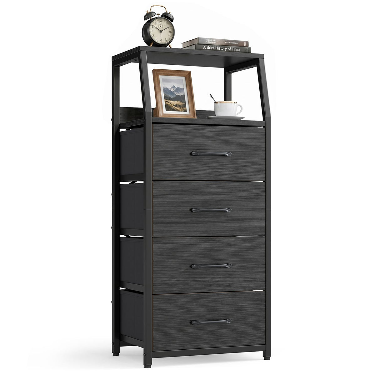Tall Dresser with 4 Fabric Drawers and Metal Frame for Bedroom-Black