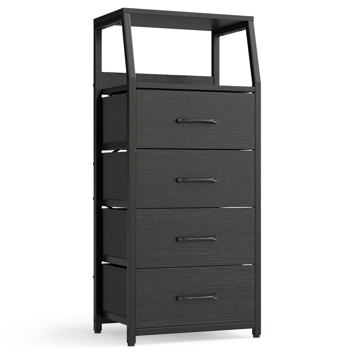 Tall Dresser with 4 Fabric Drawers and Metal Frame for Bedroom-Black