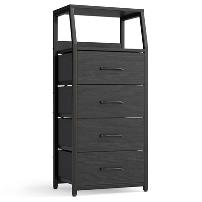 Tall Dresser with 4 Fabric Drawers and Metal Frame for Bedroom-Black