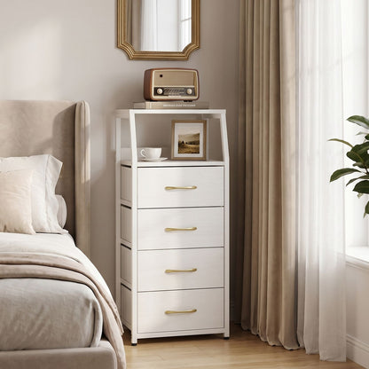 Tall Dresser with 4 Fabric Drawers and Metal Frame for Bedroom-Black