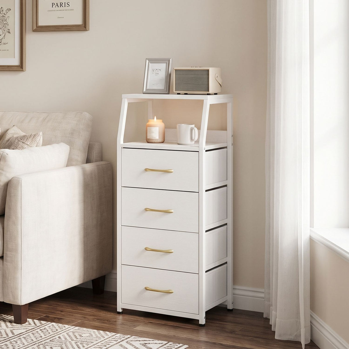 Tall Dresser with 4 Fabric Drawers and Metal Frame for Bedroom-Black