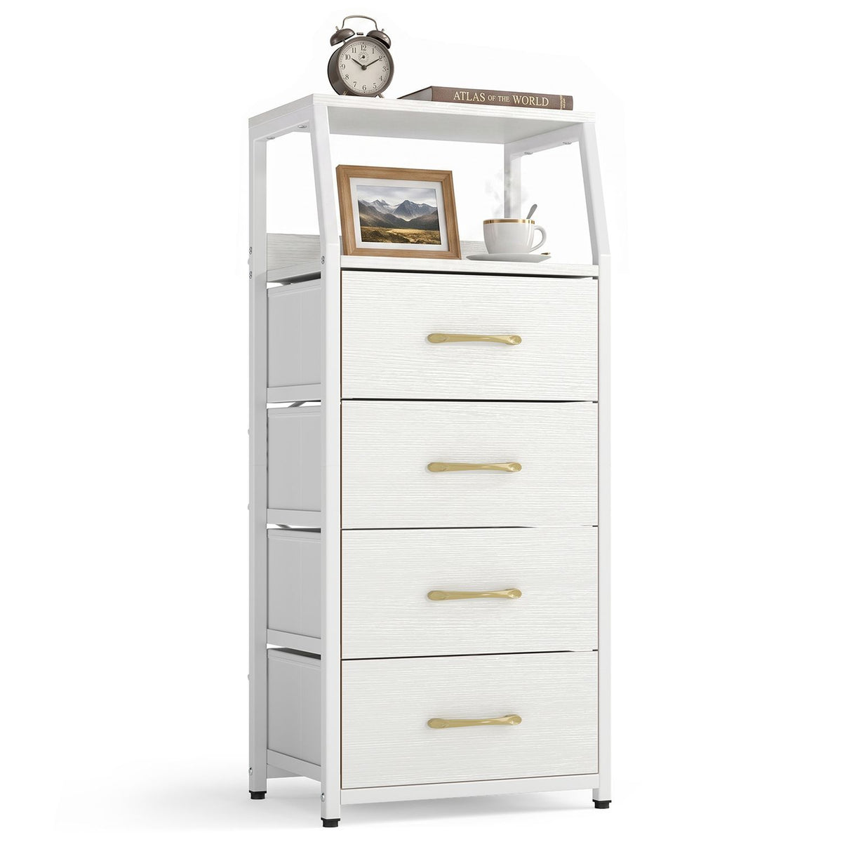 Tall Dresser with 4 Fabric Drawers and Metal Frame for Bedroom-Black