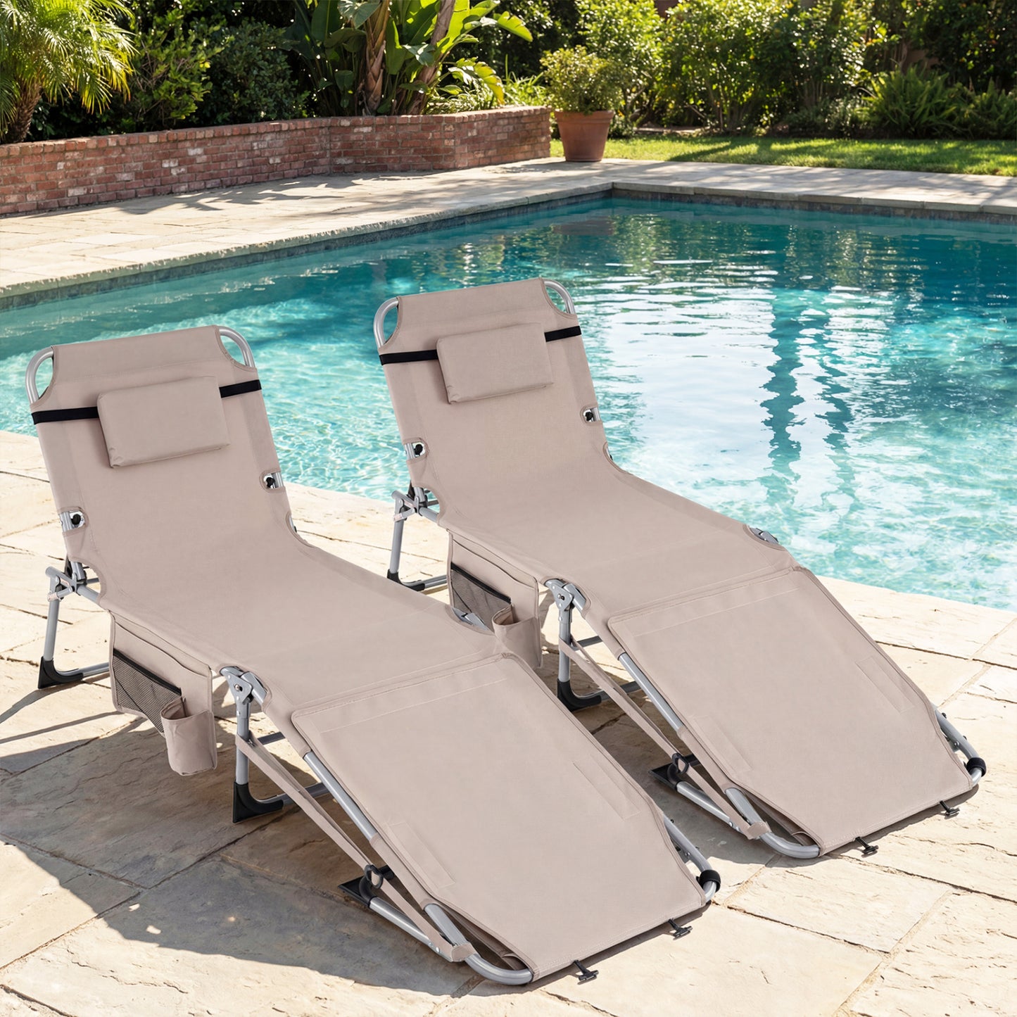 Tanning Chair with Face Arm Holes Portable Sunbathing Chair-Beige