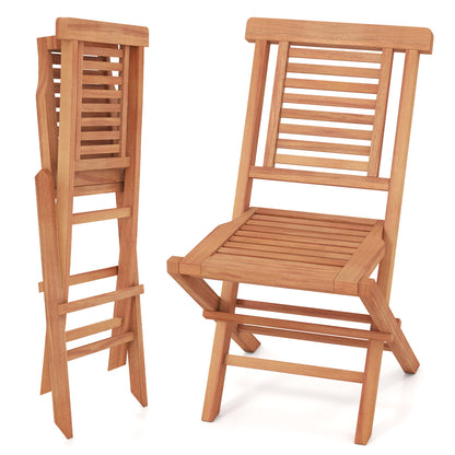 Teak Wood Folding Patio Chairs Set of 2 with X-Support & High Backrest for Backyard