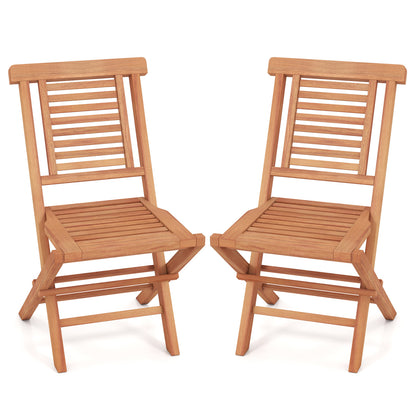 Teak Wood Folding Patio Chairs Set of 2 with X-Support & High Backrest for Backyard