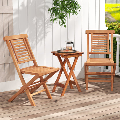 Teak Wood Folding Patio Chairs Set of 2 with X-Support & High Backrest for Backyard