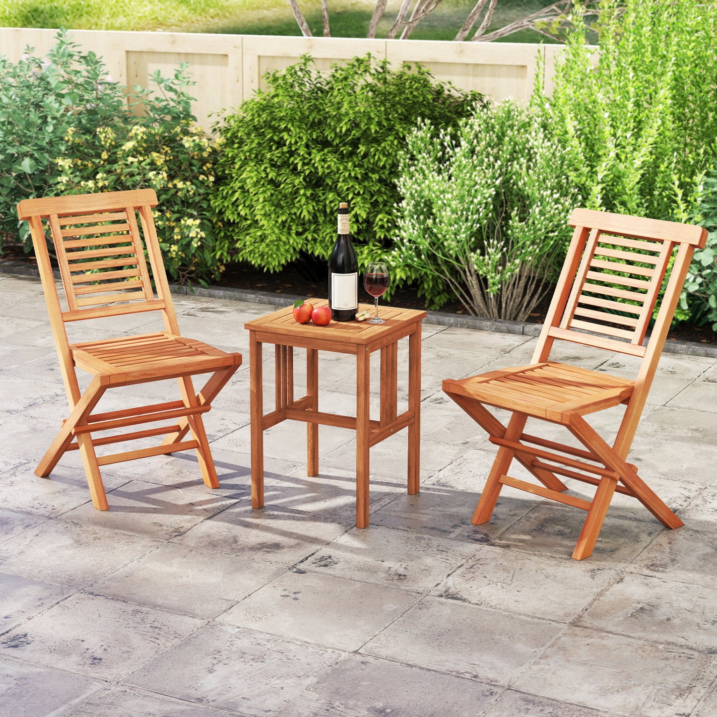 Teak Wood Folding Patio Chairs Set of 2 with X-Support & High Backrest for Backyard
