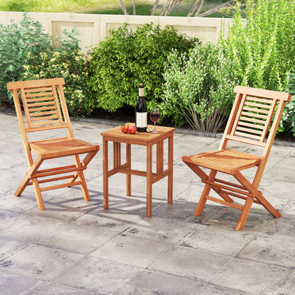 Teak Wood Folding Patio Chairs Set of 2 with X-Support & High Backrest for Backyard
